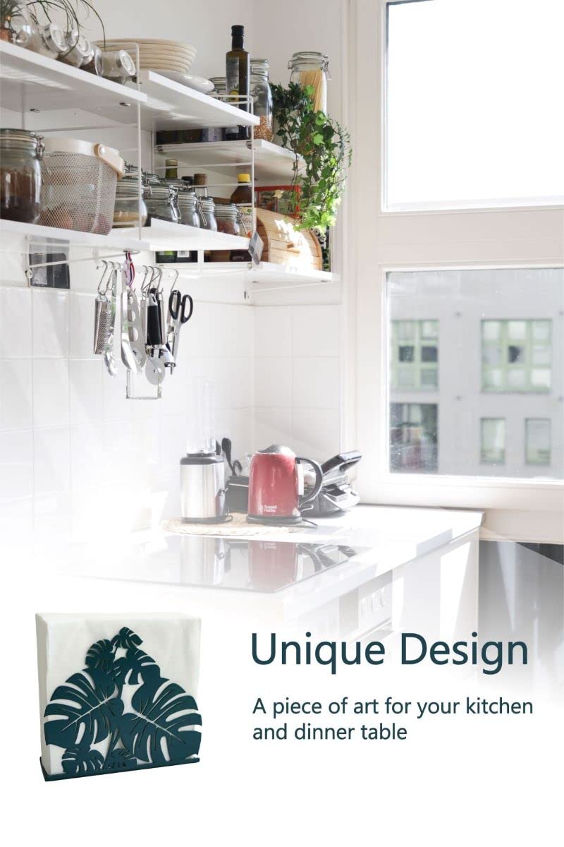 Metal Modern Green Leaves Tabletop Napkin Holder/Freestanding Tissue Dispenser, for Kitchen Countertops, Dining Table, Indoor & Outdoor…