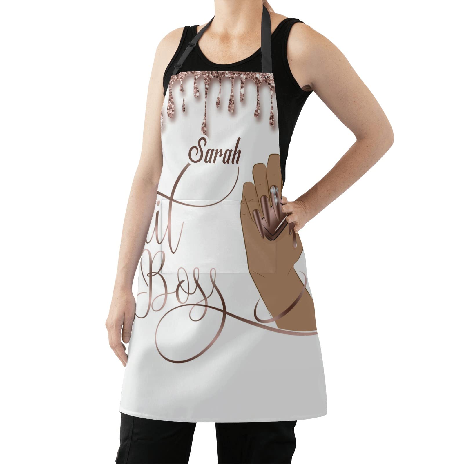 MakeUnique Nail Boss ApronPersonalized Aprons for Women Men Kitchen Cooking Baking Housework Hairstylist Barber Chef Apron with Pockets