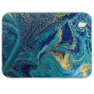 marble texture blue golden dish drying mat 18x24 inch teal turquoise marbled print kitchen counter drying mat microfiber dish drying rack pad reversible dish drainer mats washable heat-resistant
