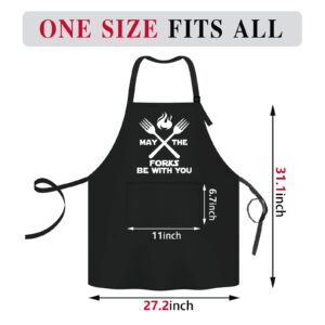 zcyhtqp May The Forks be With You,Funny Apron for Men Women with 2 pockets,One Size Fits All,Adjustable Chef Apron,Cooking Grilling BBQ Apron,BBQ Lover Gift,Gift for Chef, Lovers, Dad,Mom