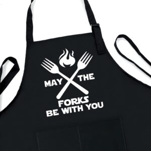 zcyhtqp May The Forks be With You,Funny Apron for Men Women with 2 pockets,One Size Fits All,Adjustable Chef Apron,Cooking Grilling BBQ Apron,BBQ Lover Gift,Gift for Chef, Lovers, Dad,Mom