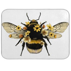 aflyko bee flower cute dish drying mat countertop protector kitchen decor 16" × 18"