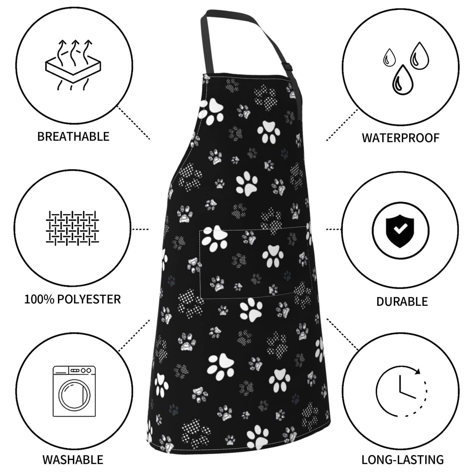 SHAPTOY Dog Grooming Apron Waterproof Funny Animal Dogs Paw Aprons with 2 Pockets for Men Women Cute Pet Bathing Bibs Plus Size Adjustable Kitchen Smock For Groomer Chef Cooking Gardening BBQ