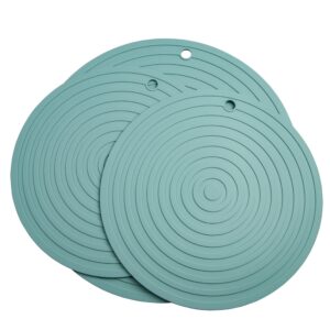 viwehots silicone trivets mats for pots and pans, heat resistant pot holders, flexible hot pads for kitchen table, non slip mats, dia11.81 and 9.45 inches big round microwave mats pack 3 teal