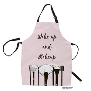 hgod designs makeup kitchen apron,inspirational quote wake up and makeup pink kitchen aprons for women men for cooking gardening adjustable home bibs,adult size