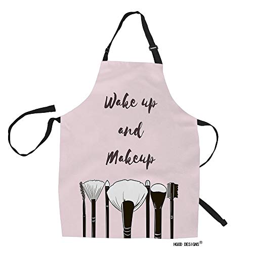 HGOD DESIGNS Makeup Kitchen Apron,Inspirational Quote Wake Up And Makeup Pink Kitchen Aprons For Women Men For Cooking Gardening Adjustable Home Bibs,Adult Size