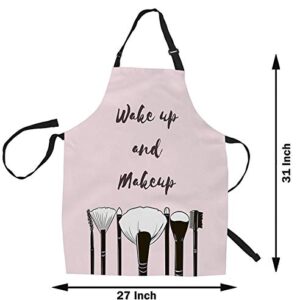 HGOD DESIGNS Makeup Kitchen Apron,Inspirational Quote Wake Up And Makeup Pink Kitchen Aprons For Women Men For Cooking Gardening Adjustable Home Bibs,Adult Size