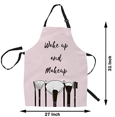 HGOD DESIGNS Makeup Kitchen Apron,Inspirational Quote Wake Up And Makeup Pink Kitchen Aprons For Women Men For Cooking Gardening Adjustable Home Bibs,Adult Size