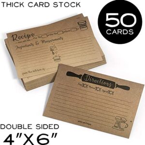 Premium Recipe Cards 4x6 Double Sided - 50 pcs - Quality Thick Card Stock - 14pt