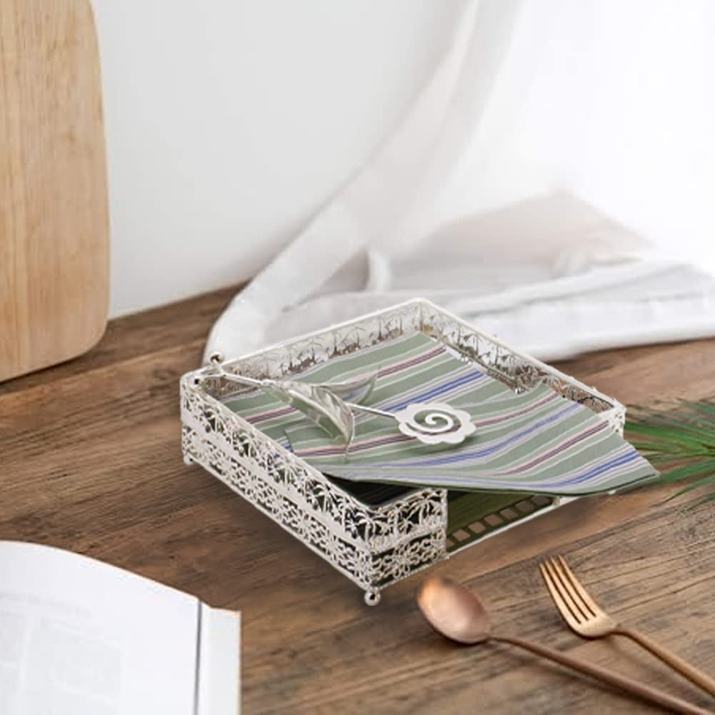 Flat Napkin Holders for Tables, Metal Dining Table Napkin Organizer for Kitchen, Beautiful Hollow Pattern Electroplating Process for Restaurant Office