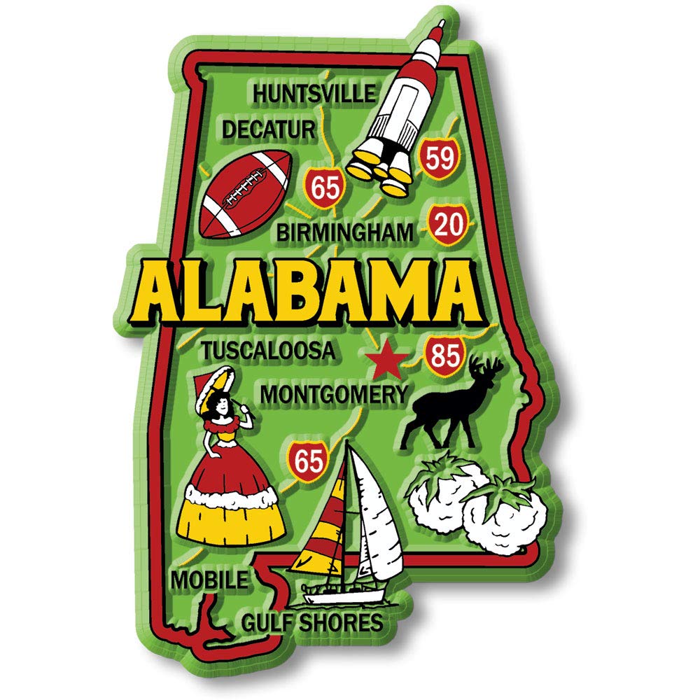 Alabama Colorful State Magnet by Classic Magnets, 2.4" x 3.6", Collectible Souvenirs Made in The USA