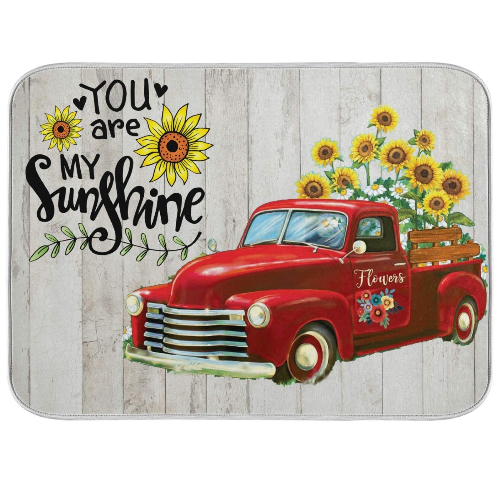 Kcldeci Sunflower Truck Spring Dish Drying Mat for Kitchen 18x24 inch Spring Summer Kitchen Drying Pad Dish Drainer Rack Mat Dish Mat For Kitchen Counter