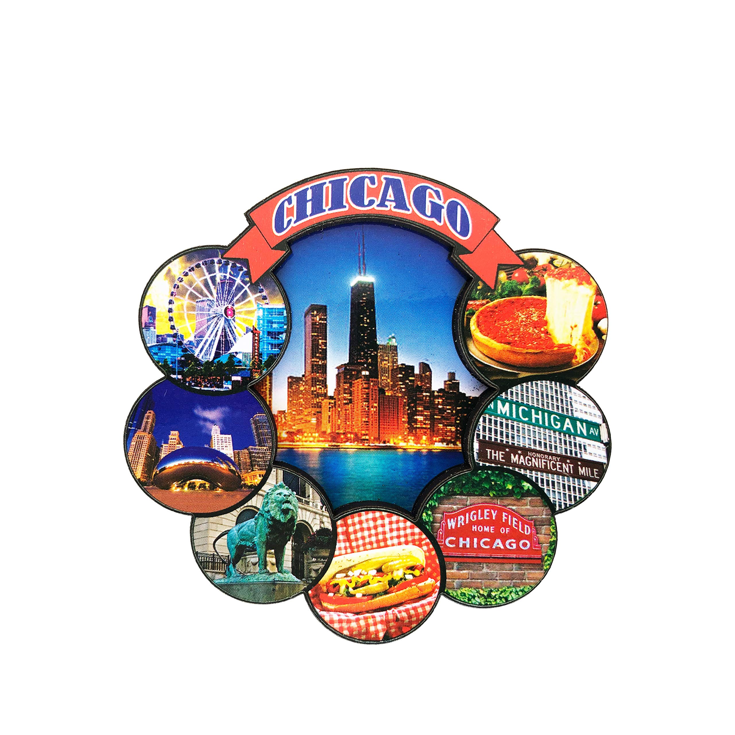 Chicago Round Wood 2D Circle Refrigerator Magnet