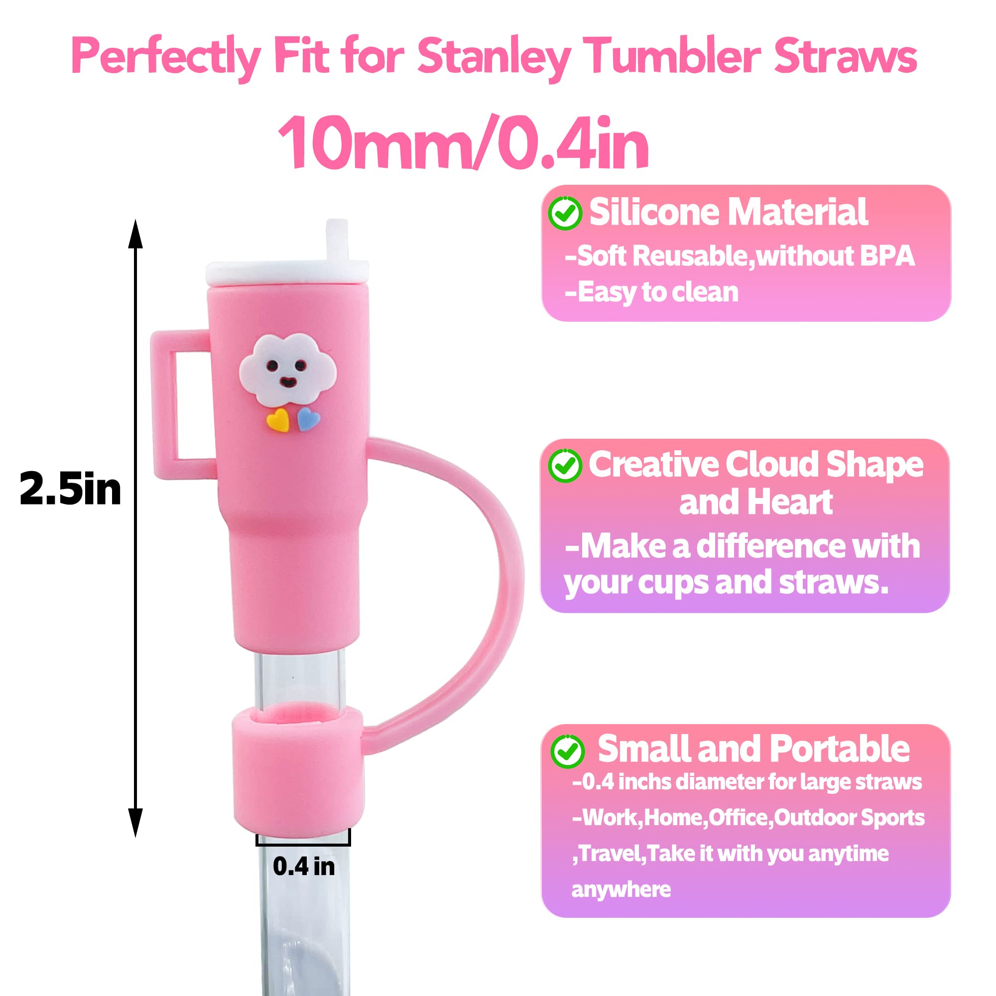 4 Pack Silicone Straw Cover Cap for Stanley Cup,Straw Topper Compatible with 40oz Tumbler with Handle,Cloud Straw Tip Covers for 10 mm Straws Stanley Cups Accessories