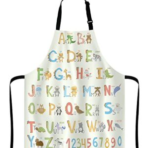 Lefolen Alphabet with Cartoon Animals Bib Apron with Adjustable Neck for Men Women,Suitable for Home Kitchen Cooking Waitress Chef Grill Bistro Baking Apron