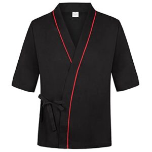 Sushi Chef Coat Unisex 3/4 Sleeve Japanese Chef Kimono Restaurant Uniform for Men and Women Black L