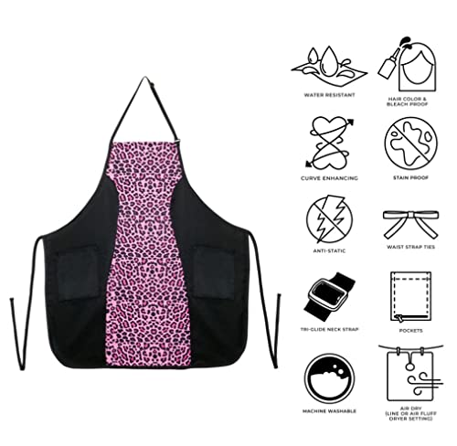 Cricket Water Resistant Slimming Apron Hair Stylist Cover Up for Salon Hairdresser Barbershop Women Hair Stylist Aprons with Pockets, Hot Pink Cheetah Print