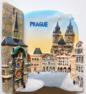 witnystore tiny prague astronomical clock and old town hall in prague czech republic central europe tourist attractions resin refrigerator magnet traveler souvenir gift memento 3d fridge magnets