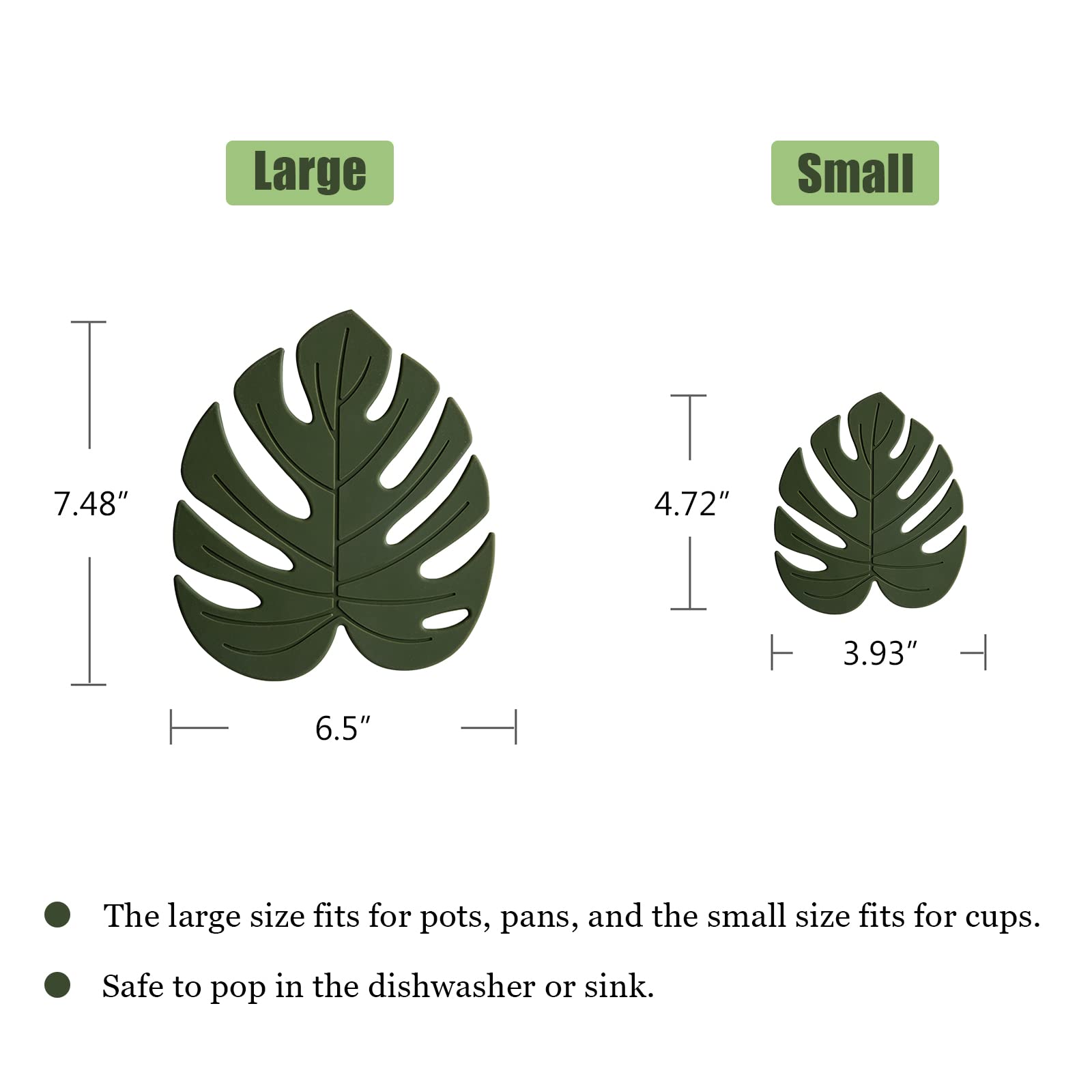 Silicone Trivet Mat Set of 2, Monstera Hot Pot Holder Hot Pads for Table and Countertop, Soft Rubber Multi-Use Trivets for Pots & Hot Dish, Non Slip Coasters (Large, Monstera)