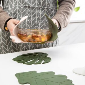 Silicone Trivet Mat Set of 2, Monstera Hot Pot Holder Hot Pads for Table and Countertop, Soft Rubber Multi-Use Trivets for Pots & Hot Dish, Non Slip Coasters (Large, Monstera)