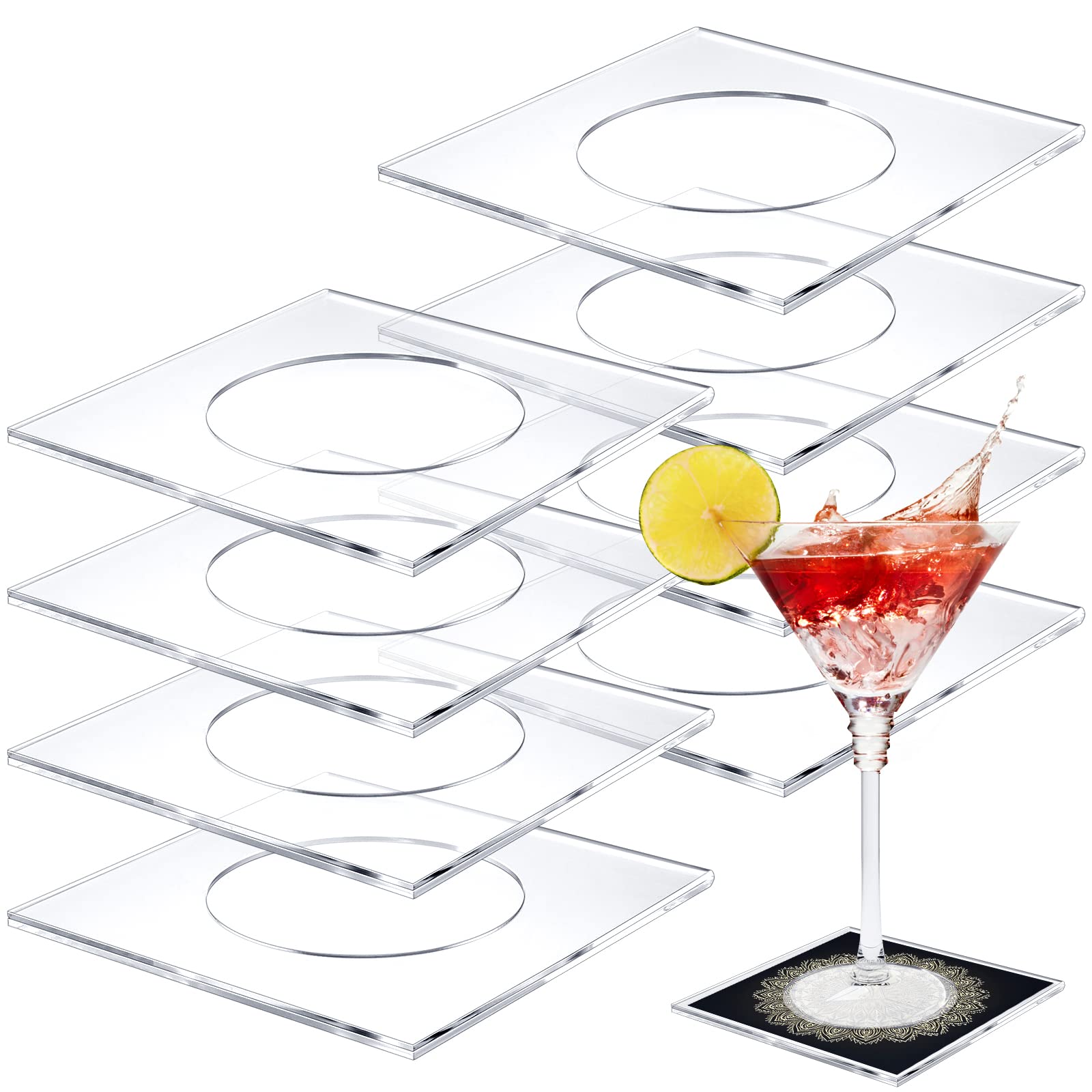 Tatuo 8 Pack Acrylic Coasters DIY Cocktail Napkin Holder Square Clear Coasters for Bar Decor Drinks Table Room Home Office, Without Inserts