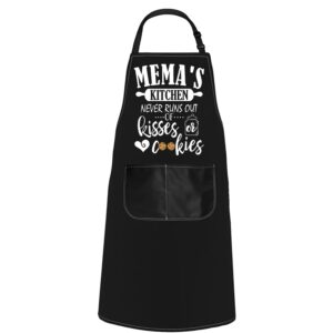 POFULL Mema's Kitchen Apron Mema's Kitchen Never Runs Out Of Kisses and Cookies Apron For Mema (Mema's Kitchen Apron)