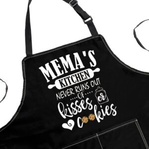 POFULL Mema's Kitchen Apron Mema's Kitchen Never Runs Out Of Kisses and Cookies Apron For Mema (Mema's Kitchen Apron)