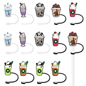 silicone bubble tea straw cover - 14 pack cute reusable drinking straw caps lids dust-proof straw plugs for straw tips for home kitchen accessories (bubble tea straw cover)