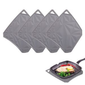 vaccaro 4 pcs kitchen trivets set multi-use hot dishes, pot holders, drying, baking, place mat, dishwasher safe, silicone trivets pad for hot pot pans, heat resistant to 500℉, grey