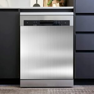 brushed stainless steel dishwasher magnet cover - kitchen decorative fridge panel decal - silver appliances decorate sticker - 23.5"x26"
