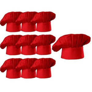 hyzrz chef hat set of 10 pcs pack adult adjustable elastic baker kitchen cooking chef cap, red