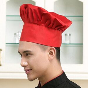Hyzrz Chef Hat Set of 10 PCS Pack Adult Adjustable Elastic Baker Kitchen Cooking Chef Cap, Red