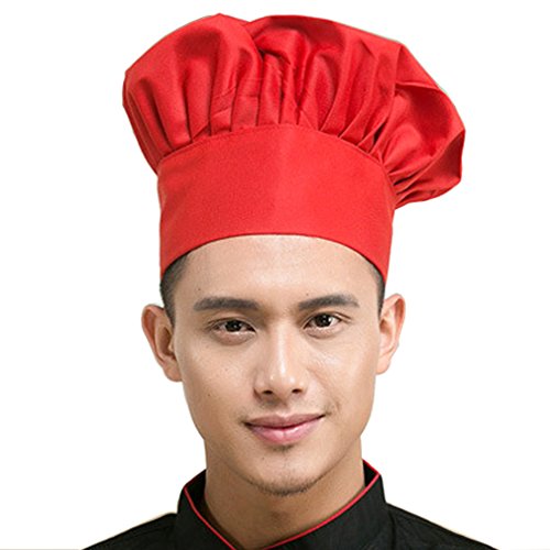Hyzrz Chef Hat Set of 10 PCS Pack Adult Adjustable Elastic Baker Kitchen Cooking Chef Cap, Red