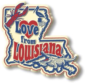 love from louisiana vintage state magnet by classic magnets, collectible souvenirs made in the usa, 2.6" x 2.5"