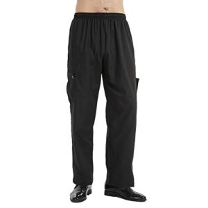 TopTie Men's Black Baggy Chef Pant with Elastic Waist, Lightweight