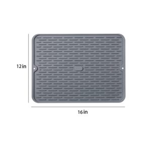 GZLT Dish Drying Mats for Kitchen Counter,Silicone Mat for Sink (12" x 16", Gray) (12x16-Gray)