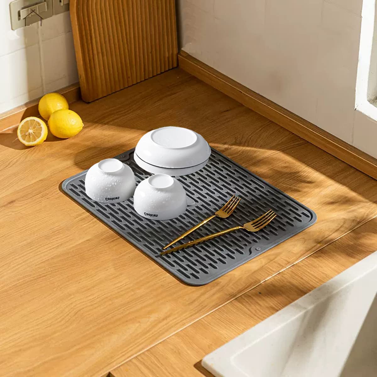 GZLT Dish Drying Mats for Kitchen Counter,Silicone Mat for Sink (12" x 16", Gray) (12x16-Gray)