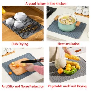 GZLT Dish Drying Mats for Kitchen Counter,Silicone Mat for Sink (12" x 16", Gray) (12x16-Gray)