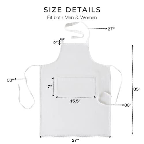 RAJRANG Chef Apron for Women Men with Pockets Cotton Kitchen Cooking Long Aprons White 35x27 Inches Pack of 5