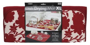 the original red floral dish drying mat