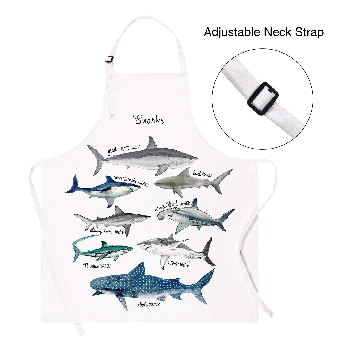 Claswcalor Sharks Apron- Kids Baking Apron-Waterproof Child Apron with Adjustable Neck for Party Cooking Gardening Painting Craft