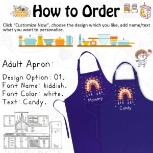 Party-rainday Customized 2 Pack Parent-Child Aprons, Matching Family Apron Set, Adjustable Father Son Mummy Daughter Cooking Apron, Rainbow Chef Bib Aprons with Pockets(Blue)