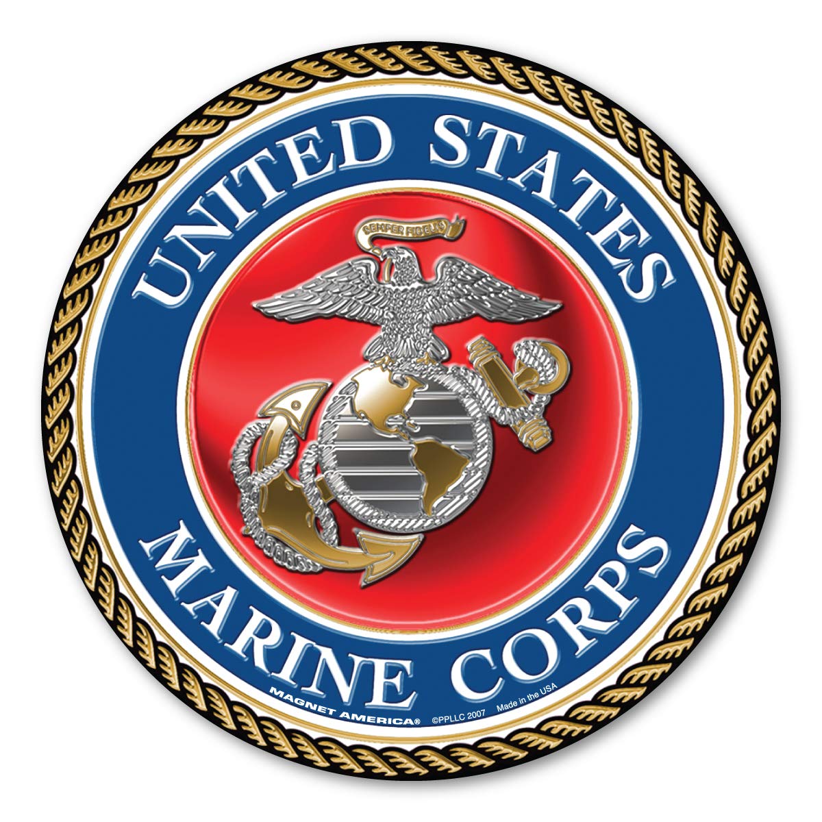 USMC Seal Magnet by Magnet America is 5" x 5" Made for Vehicles and Refrigerators