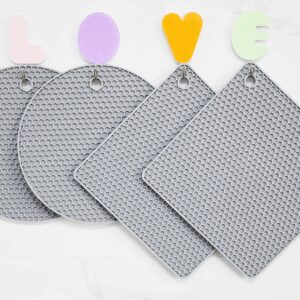 FELIBAY Silicone Trivet Flexible Pot Mats Non Slip Potholder Heat Resistant Kitchen Trivet Hot Pads, Multi Purpose Pot Holder Jar Opener Spoon Holder Oven Mitts (Grey)