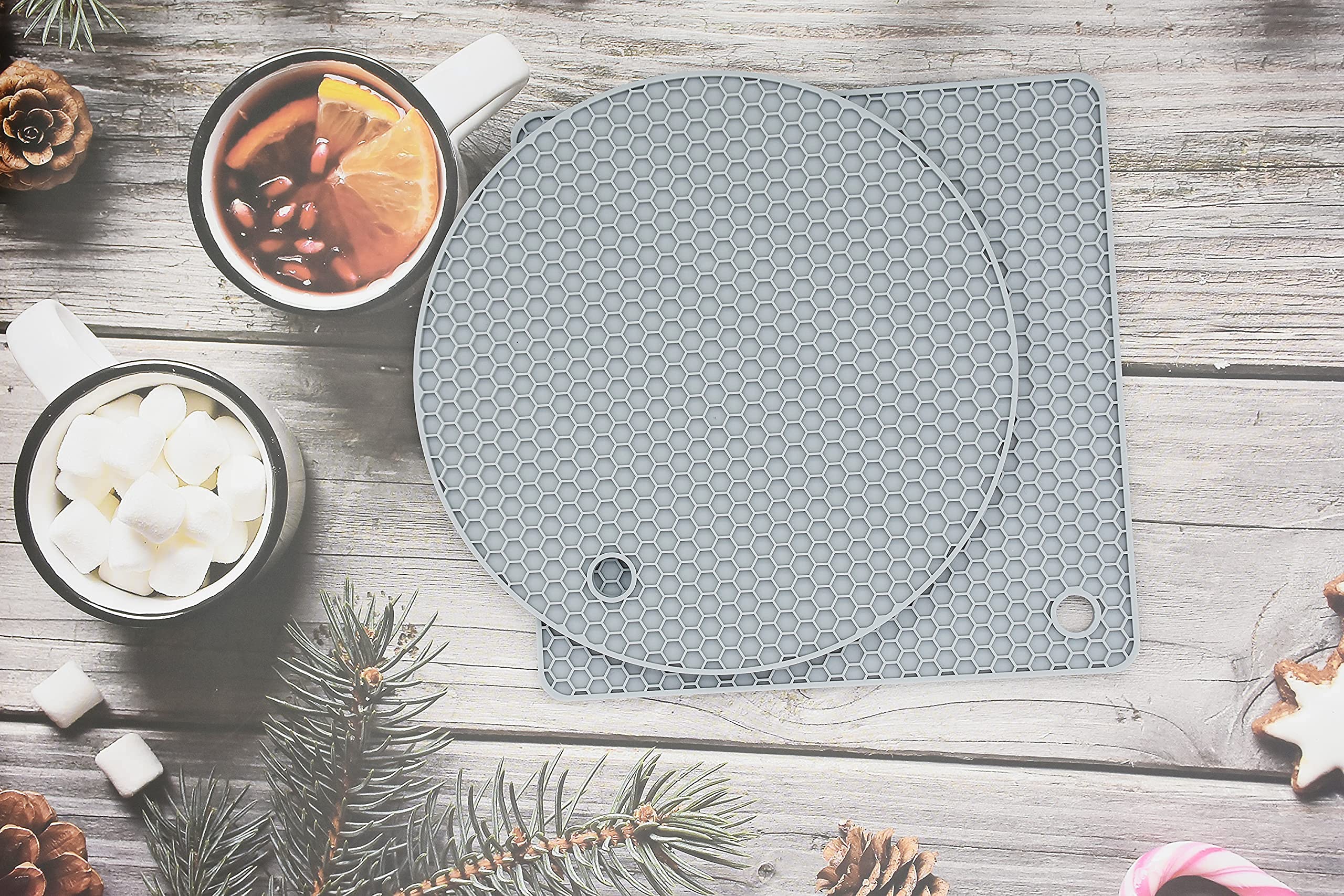 FELIBAY Silicone Trivet Flexible Pot Mats Non Slip Potholder Heat Resistant Kitchen Trivet Hot Pads, Multi Purpose Pot Holder Jar Opener Spoon Holder Oven Mitts (Grey)