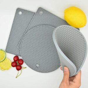 FELIBAY Silicone Trivet Flexible Pot Mats Non Slip Potholder Heat Resistant Kitchen Trivet Hot Pads, Multi Purpose Pot Holder Jar Opener Spoon Holder Oven Mitts (Grey)