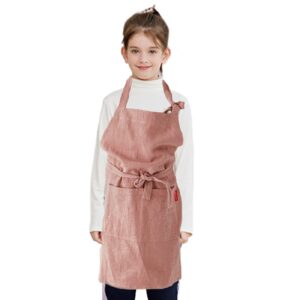 leerking kids linen aprons with 2 pockets japanese style apron for cooking, baking, painting