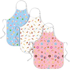 hillban 3 pack candy cone donut cake aprons for kids girls adjustable polyester cute teen girl aprons with pocket kitchen bib children aprons for cooking baking painting crafting art gardening
