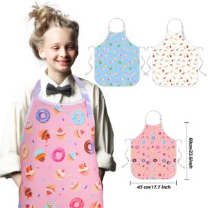 Hillban 3 Pack Candy Cone Donut Cake Aprons for Kids Girls Adjustable Polyester Cute Teen Girl Aprons with Pocket Kitchen Bib Children Aprons for Cooking Baking Painting Crafting Art Gardening