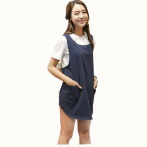 Soft Cotton Linen Apron Solid Color Halter Cross Bandage Aprons Japanese Style X Shape Double Pockets Round Skirt Kitchen Cooking Clothes Chef Summer Fit (Navy Blue)